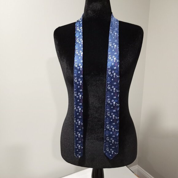 CONNOR BLUE FLORAL THIN TIE 2.5" WIDE HANDMADE IN AUSTRALIA - Picture 1 of 5